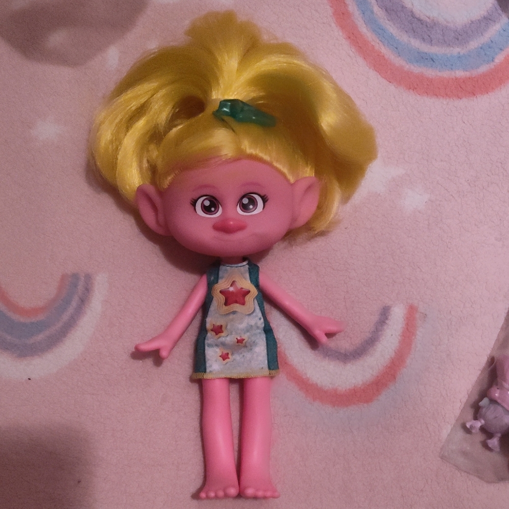Trolls Yellow Hair Pink Skin Doll with Star Dress - Trolls